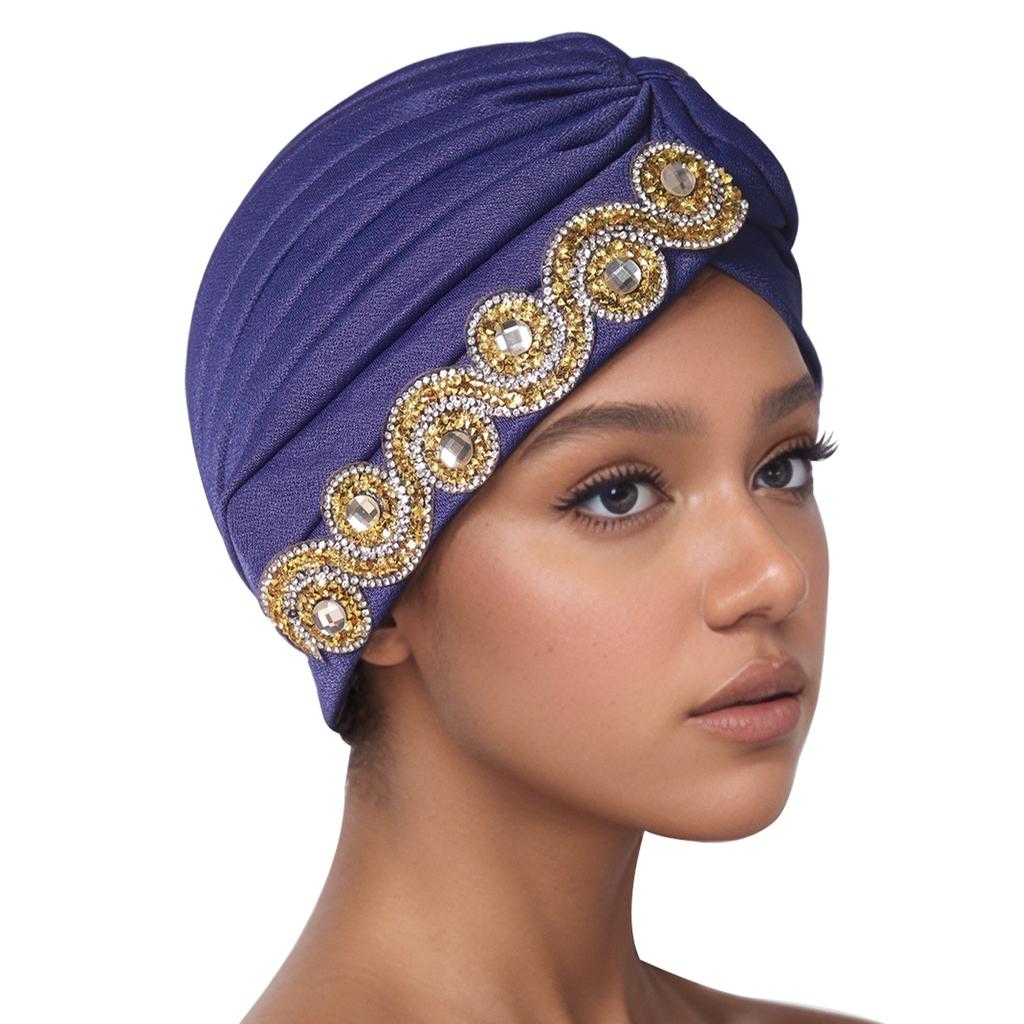 Indian Women Chemo Cap Muslim Diamonds Hijab Pleated Turban Wrap Headscarf Beanies Hair Loss Bonnet Hat Femme Turbante Mujer New