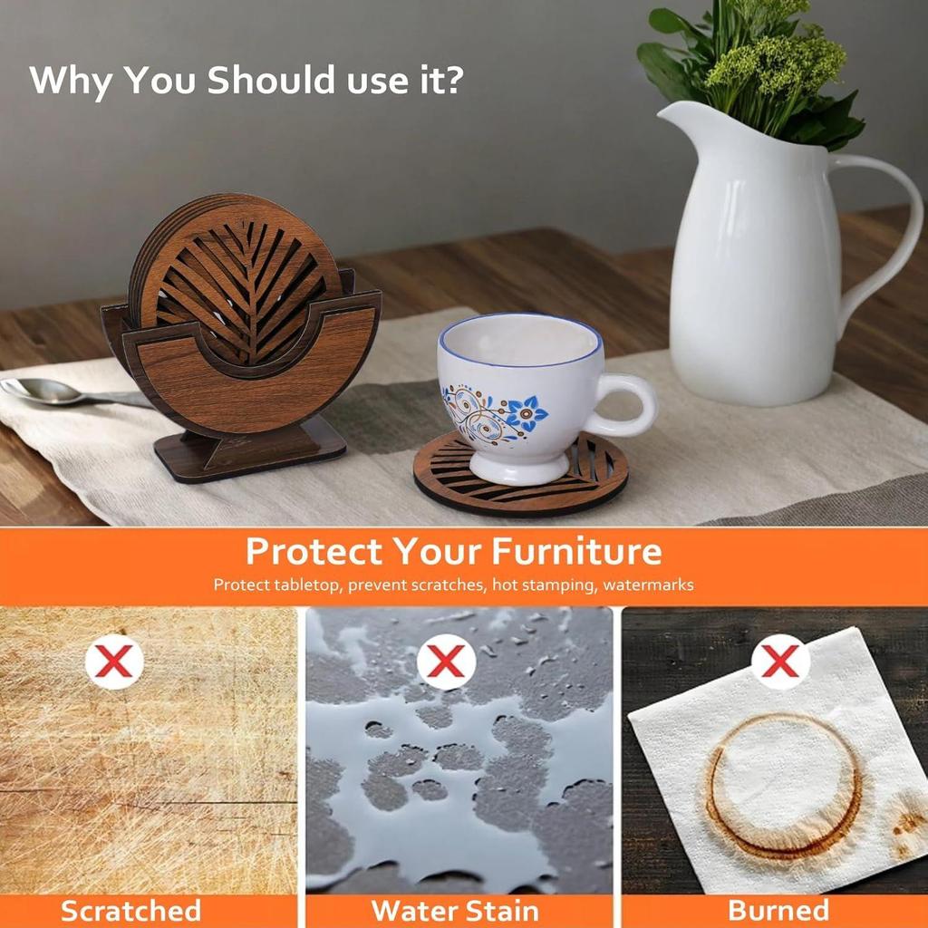 Underlägg i trä för koppar Set om 6 | Köksaccessoarer Artiklar för ditt hem, kontor | Dekorativa föremål för matbordet för kaffemugg