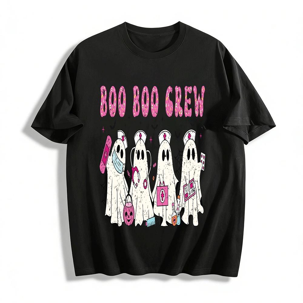 Halloween Boo Boo Crew Nurse Ghost Graphic Top Pure cotton T-shirt XXS