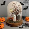 Halloween Ghost Pumpkin Lantern Lighted Glass Dome Cloche Horror Desktop Ornament for Home Fireplace Table Indoor Night Light