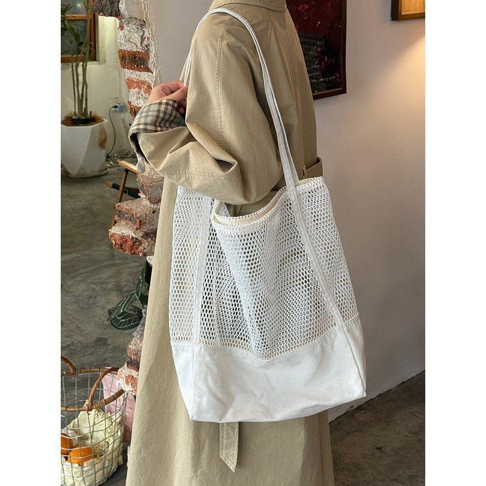 

Tote Bag - Large Capacity Single Shoulder Bag - Beach Bag for Vacation - Woven Net Bag бежевий
