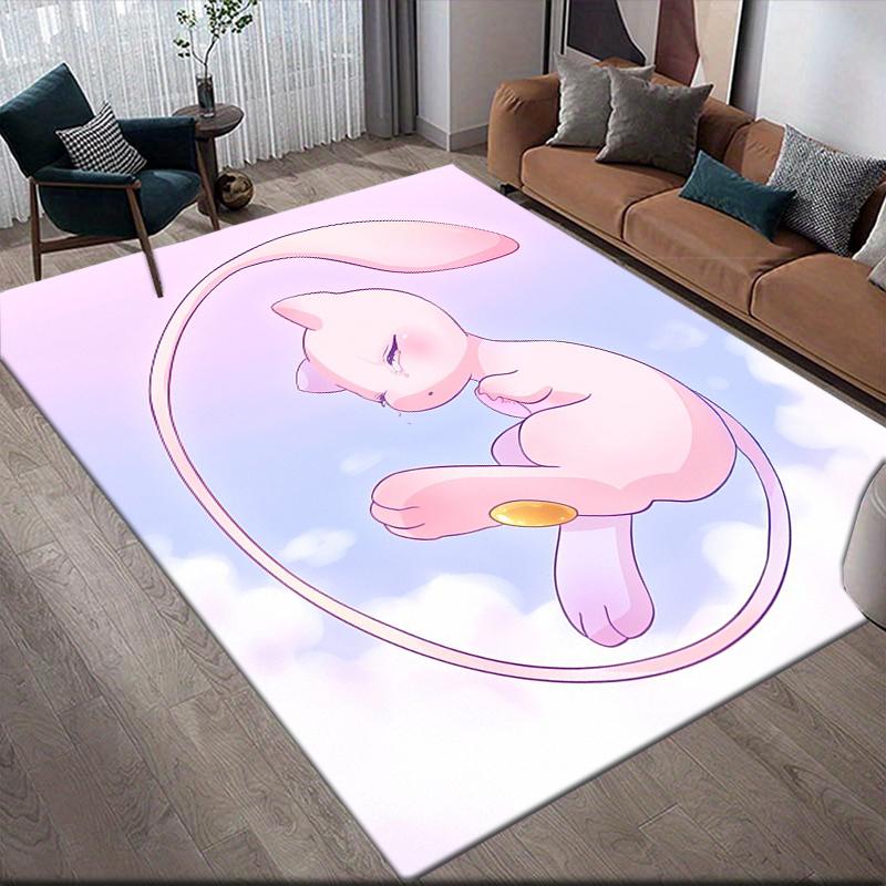 Mew Character Illustration Square Area Rug, Non-Slip Floor Mat for Bedroom, Perfect Gift for Mew Fans.chl