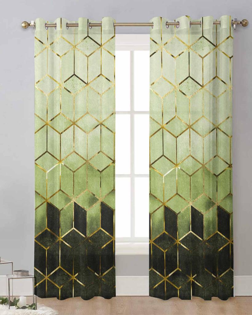 Geometrische Abstrakte Kunst Grüne Marmor Transparente Vorhänge zur Wohnzimmerdekoration Fenstervorhänge Küche Tüll Voile Vorhänge