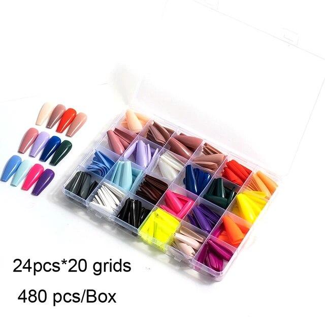 

576 шт./кор. накладные ногти, 24 различных дизайна, акриловые накладки на ногти, цветные накладные ногти для дизайна ногтей, маникюрный инструмент серый