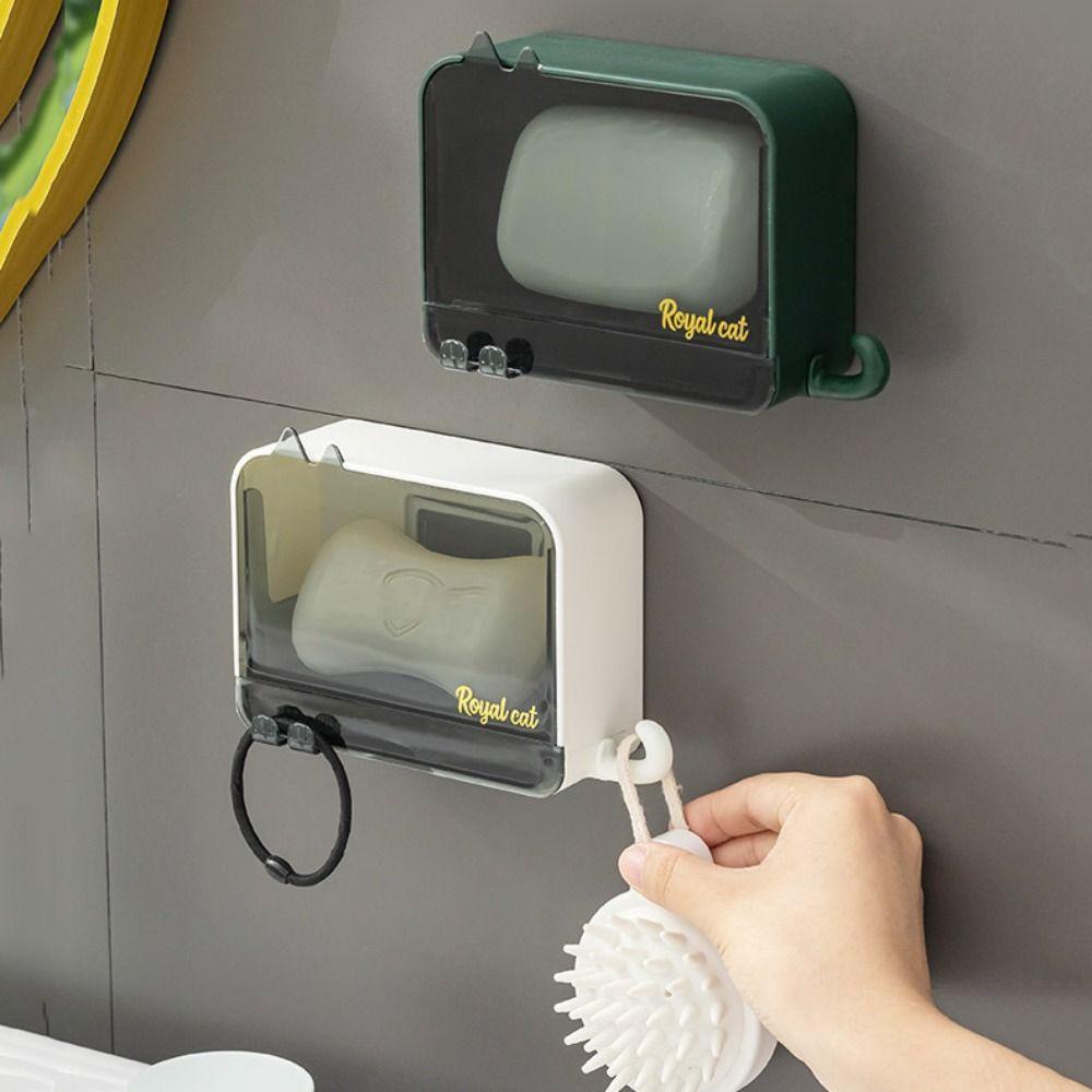 Wall-mounted Drawer Soap Dish Lid Flip Cover Laundry Soap Box New Drain Soap Storage Box