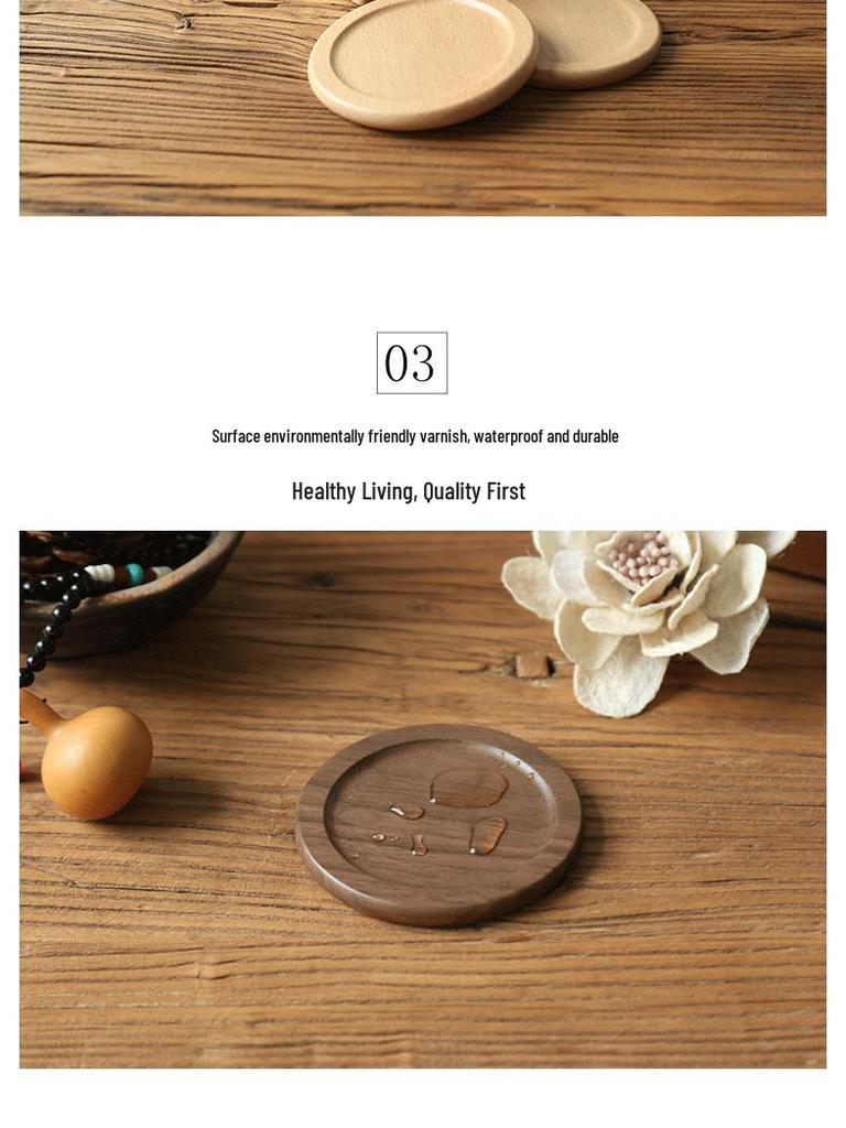 Round Black Walnut and Beech Wood Coasters, 6-Piece Set – Heat-Resistant Placemats for Coffee and Tea Cups