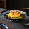 Retro Ceramic Glaze Dessert Plate | High-Foot Nostalgic Tableware for Snacks, Fruit & Pastry