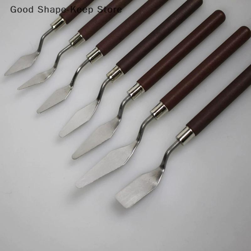 7-teiliges Kunstmal-Schaber-Set Holz Edelstahl Gouachefarbe Pigment-Mischmesser Handwerkzeug für Aquarell Mixed Media