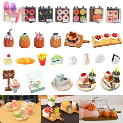 38Styles Dollhouse Miniature Simulation Food Strawberry Waffle Cake Model DIY Kitchen Accessories Resin Dollhouse Decoration