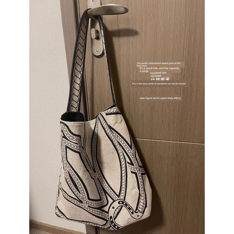 

2025 Summer New Fashionable Artsy Style Linen Commuter Bag Commuter Niche Design One Shoulder Bag Canvas Bag Snake Pattern