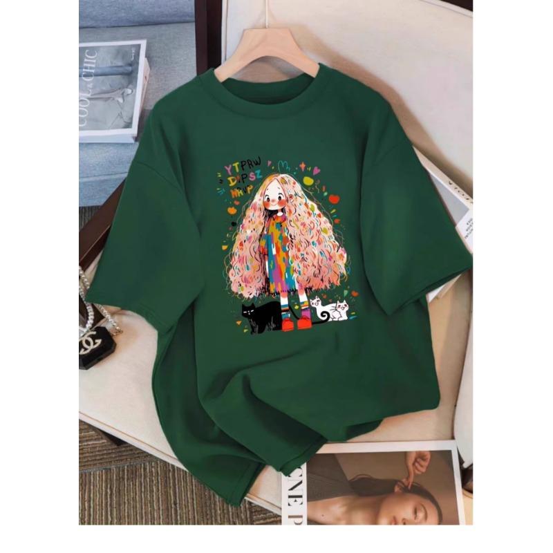 

Футболка с короткими рукавами из чистого хлопка на плечо на осень для женщин, летняя, новая, ретро, свободная, повседневная, с принтом, с короткими рукавами, топ XXXL