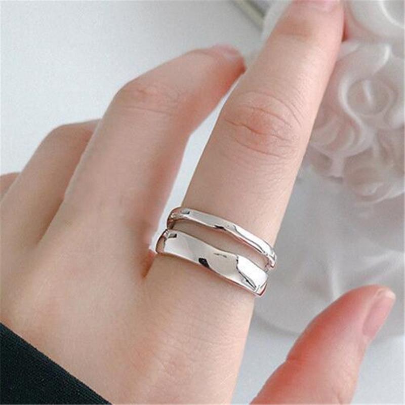 New Fresh Simple Irregular Double-layer Smooth Wave 925 Sterling Silver Jewelry Personality Geometric Opening Rings   R253