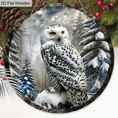 2D Flat Warm Winter Wooden Sign with Snowy Owl Pattern - Unique Decorative Signs and Plaques for Front Door, Wall, Porch Decor