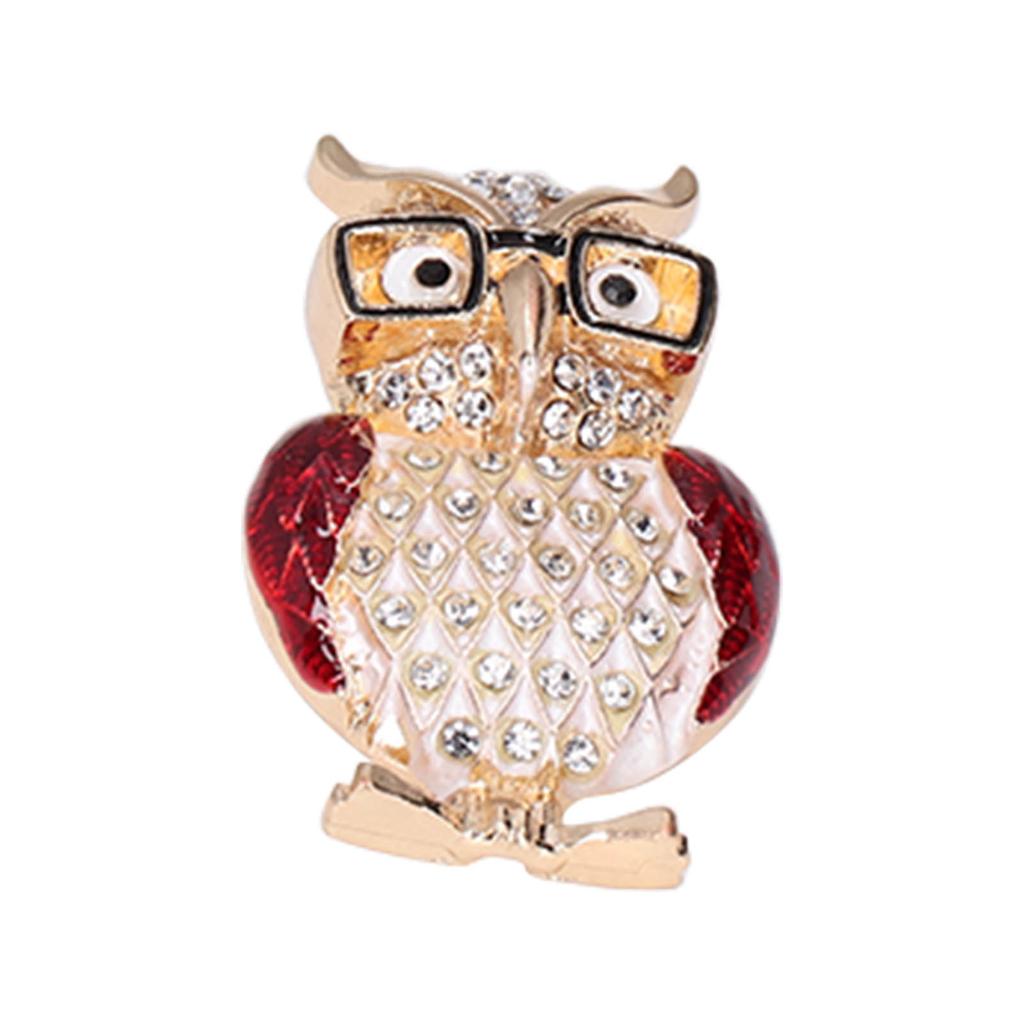 Spectacles Owl Brooch Alloy Rhinestone Cute Animal Brooch for Women Girls Festival Jewelry GiftRed