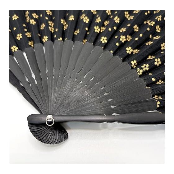 Kanzashi Folding Fan for Men - Premium Cotton, Elegant Design with Black Bone Bamboo, Includes Chirimen Fan Pouch - Gift, Souvenir, Yukata, Kimono,