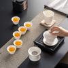 Light Luxury Suet Jade White Porcelain Cover Bowl Kung Fu Tea Set, Complete Set of Office Business Gifts, Gift Boxes, Boutique Products