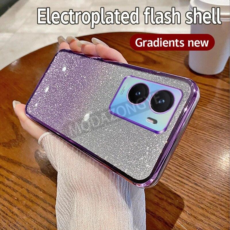 

Для Vivo Y35 чехол с гальваническим покрытием Роскошный мягкий блестящий чехол из ТПУ Vivo Y35 4G V2205 чехол для телефона для девочек и женщин V2205 фиолетовый