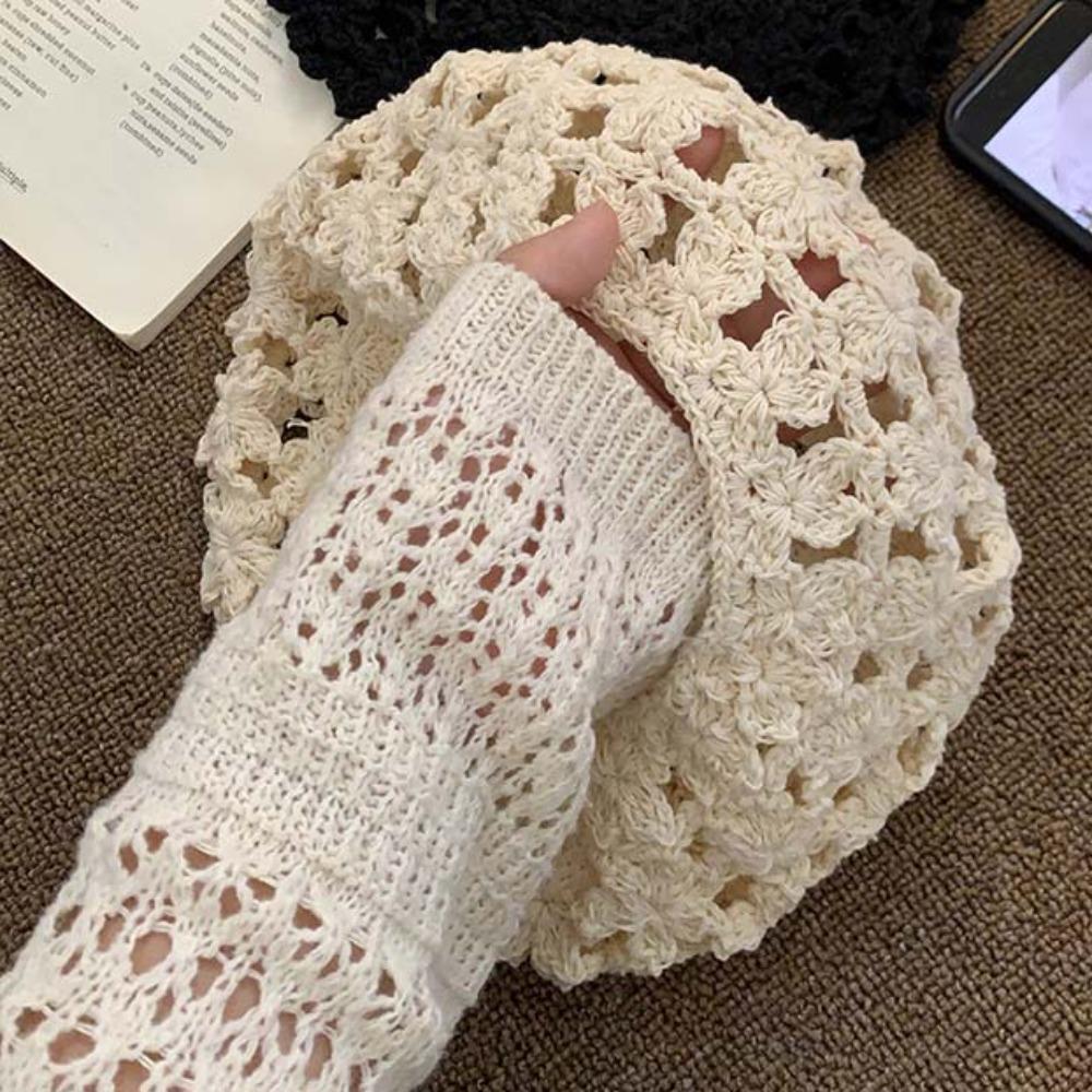Breathable Lace Hollow Flower Hat Linen Spring Crochet Knitted Cap Hollowed Out Beret Hat  Girls