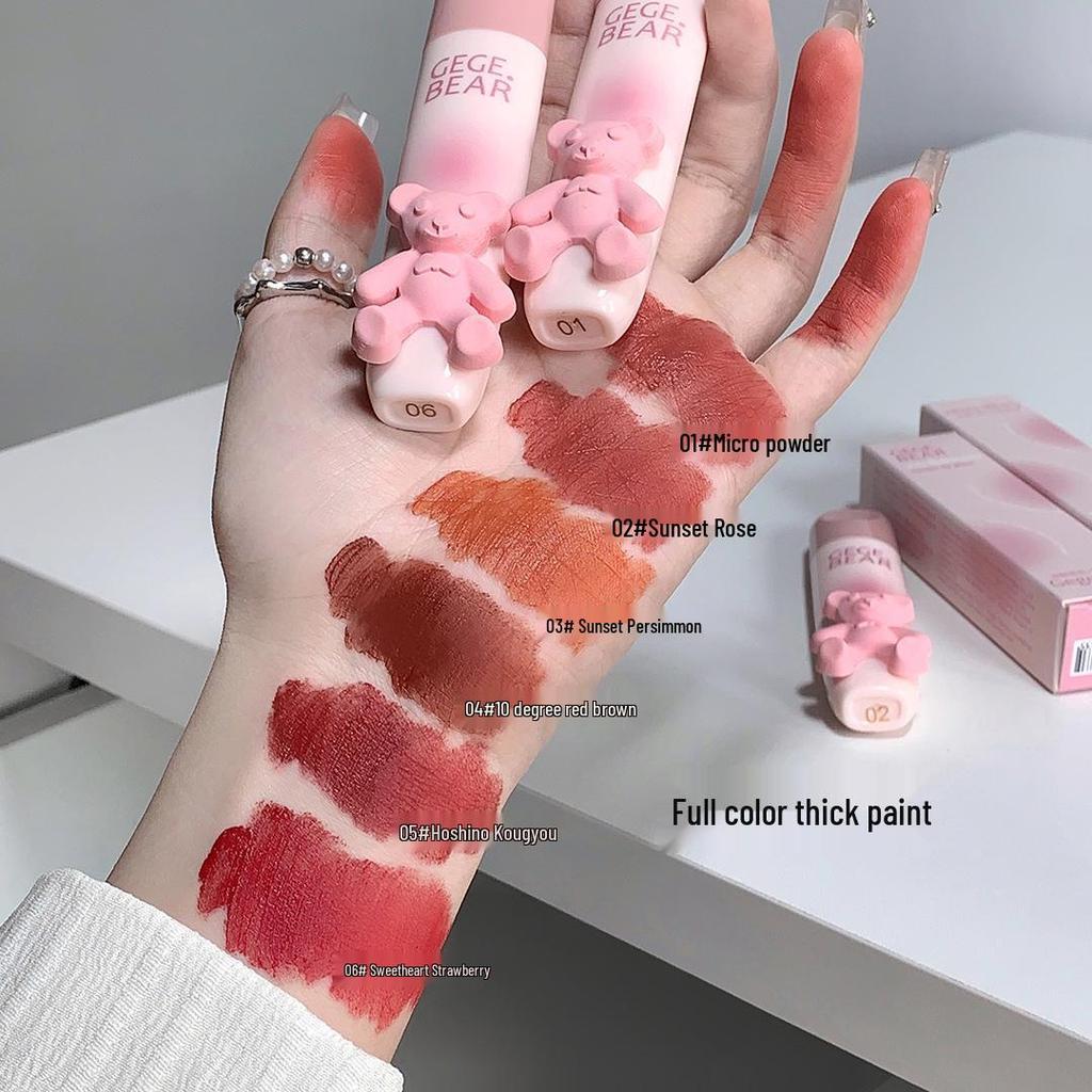 Gogo Bear Matte Lip Glaze – Soft Mist, Tender Color, No Makeup Look, Perfect for Student Parties