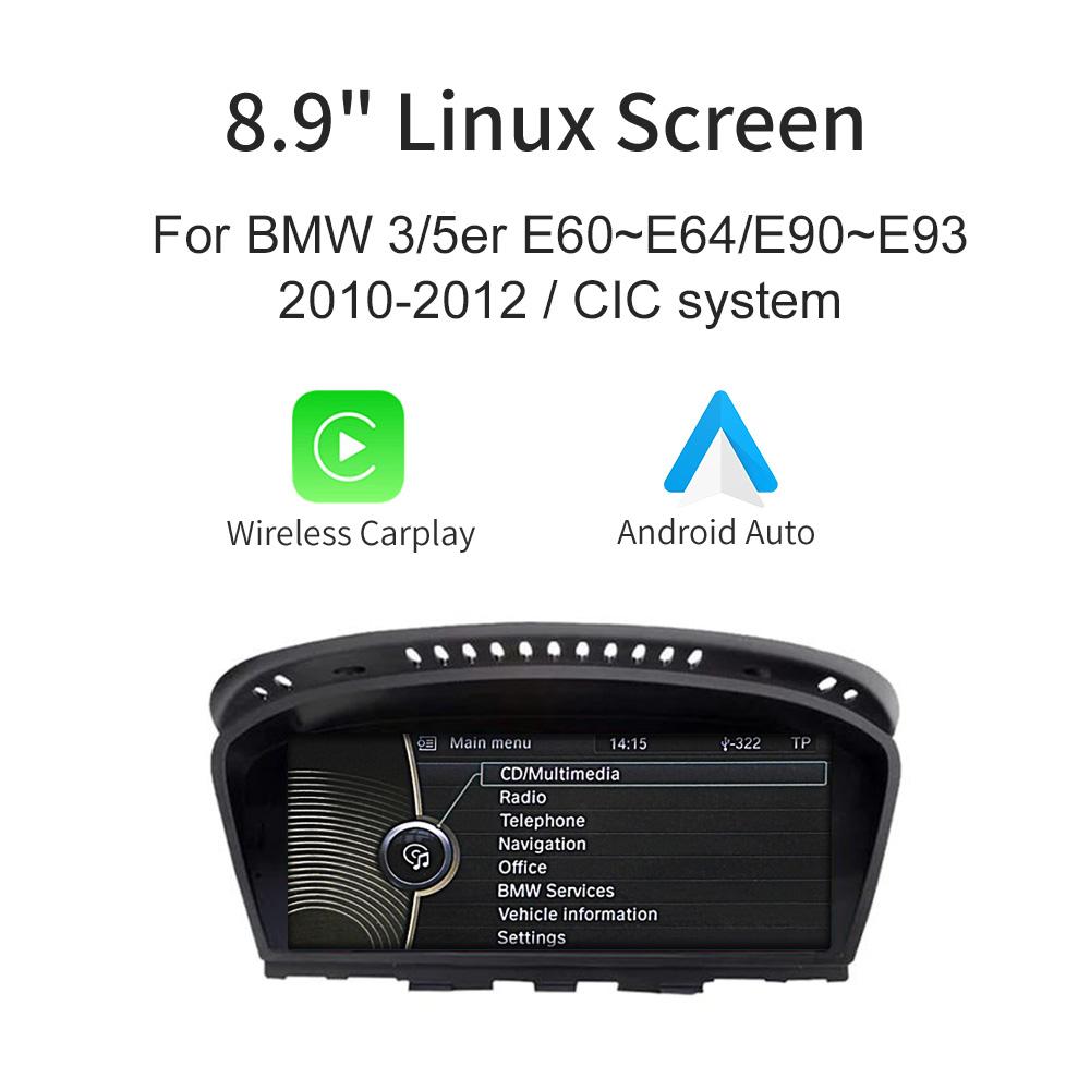 8,9 Zoll kabelloser Linux CarPlay Android-Auto-Multimediabildschirm für BMW 3 5er CCC, CIC E60/E63/E64/E90/E91/E92/E93 2005-2012