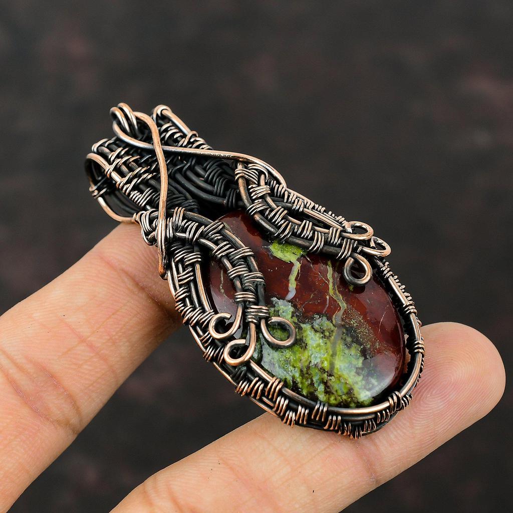 Pendentif Pierre de Sang de Dragon Pendentif Enveloppé de Fil de Cuivre Pendentif Pierre Précieuse Fait Main Bijoux en Cuivre Pendentif Pierre de Naissance Cadeau Pour Elle Bijoux en Fil