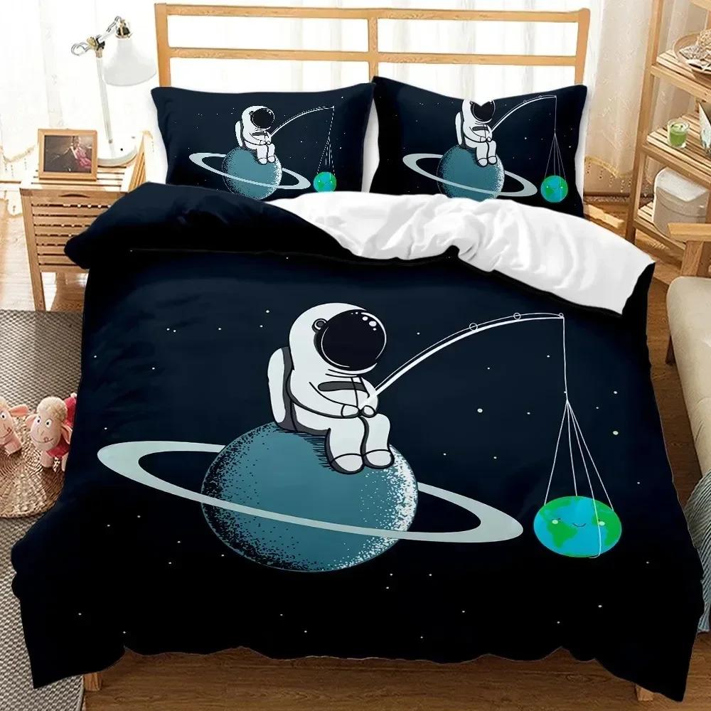 Astronaut Duvet Cover Set, Space Bedding Set for Kids Boys, Sky Galaxy Themed Comforter Cover, QueenKingTwin Size Quilt Cover
