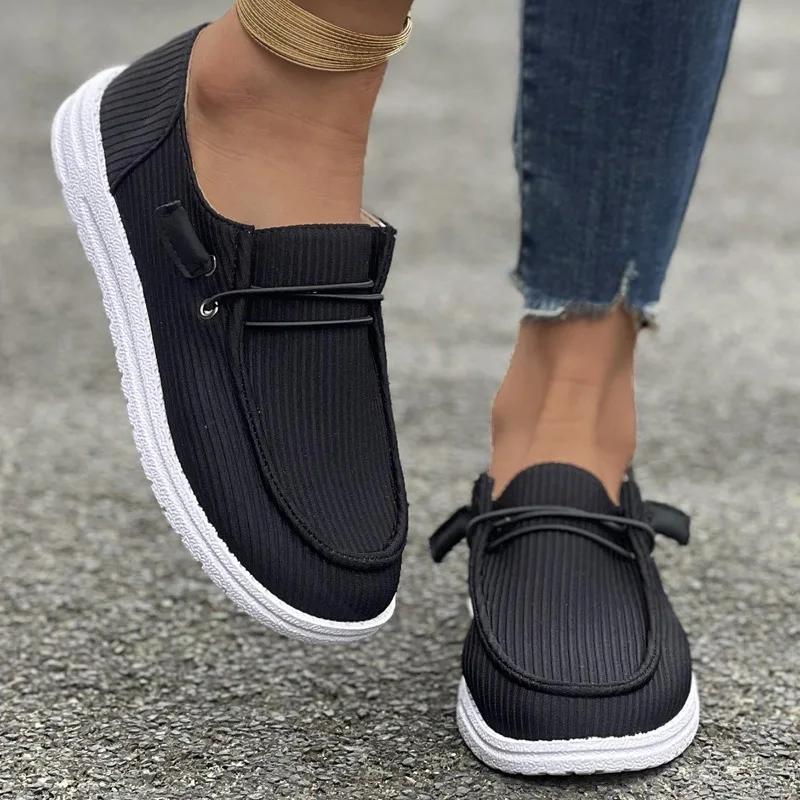 Fashion Women's Casual Sports Shoes Spring New Round Head Front Lacing Cloth Soft Sole Anti-slip Wear-resistant Single Shoes