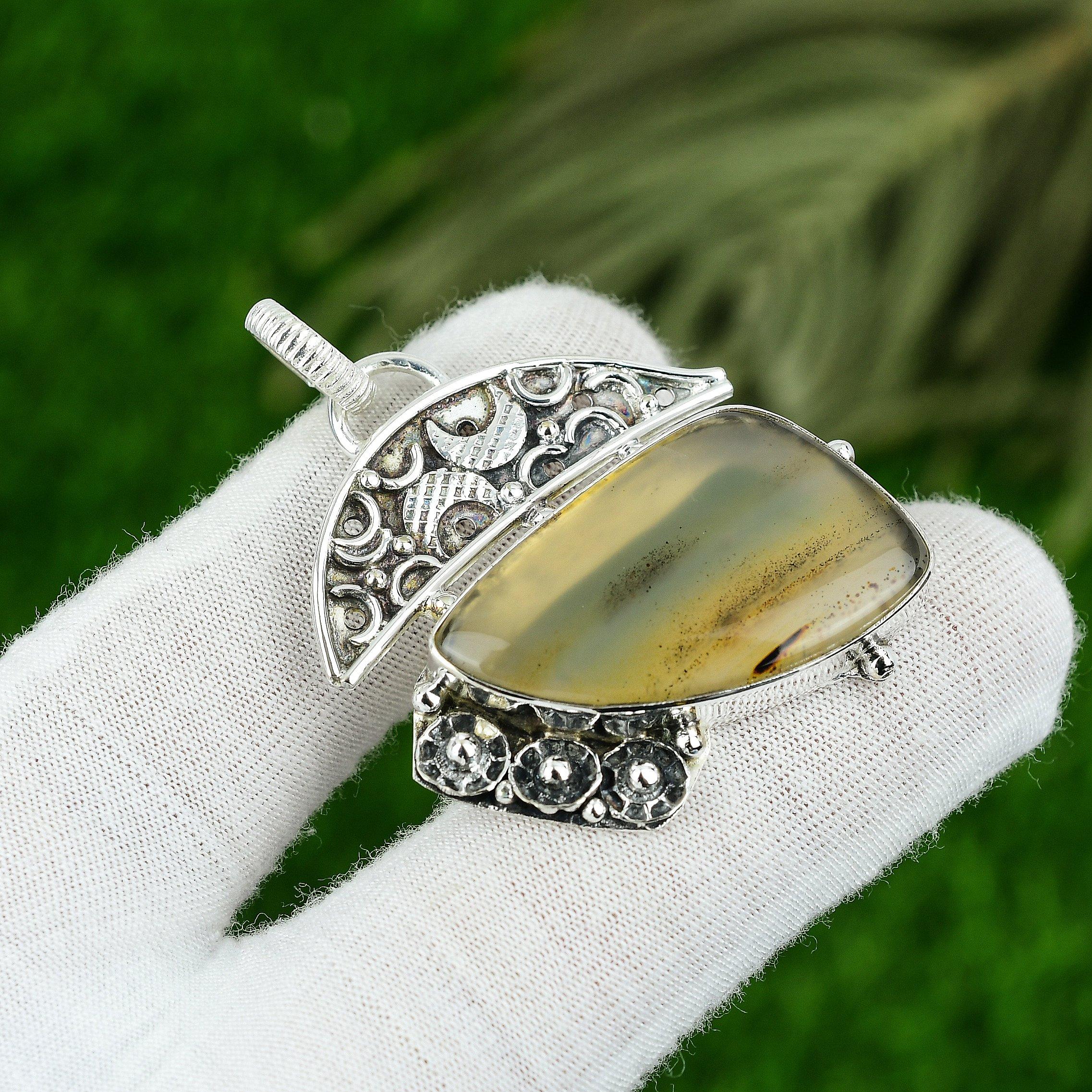 

Sisters Day Deal 925 Silver Trillion Natural Montana Agate Engagement Pendant