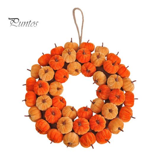 Decorative Fall Pumpkins Velvet Pumpkin Wreath Door Hanger, Thanksgiving Garland, Rustic Autumn Table Centerpiece Harvest Decor for Entryway