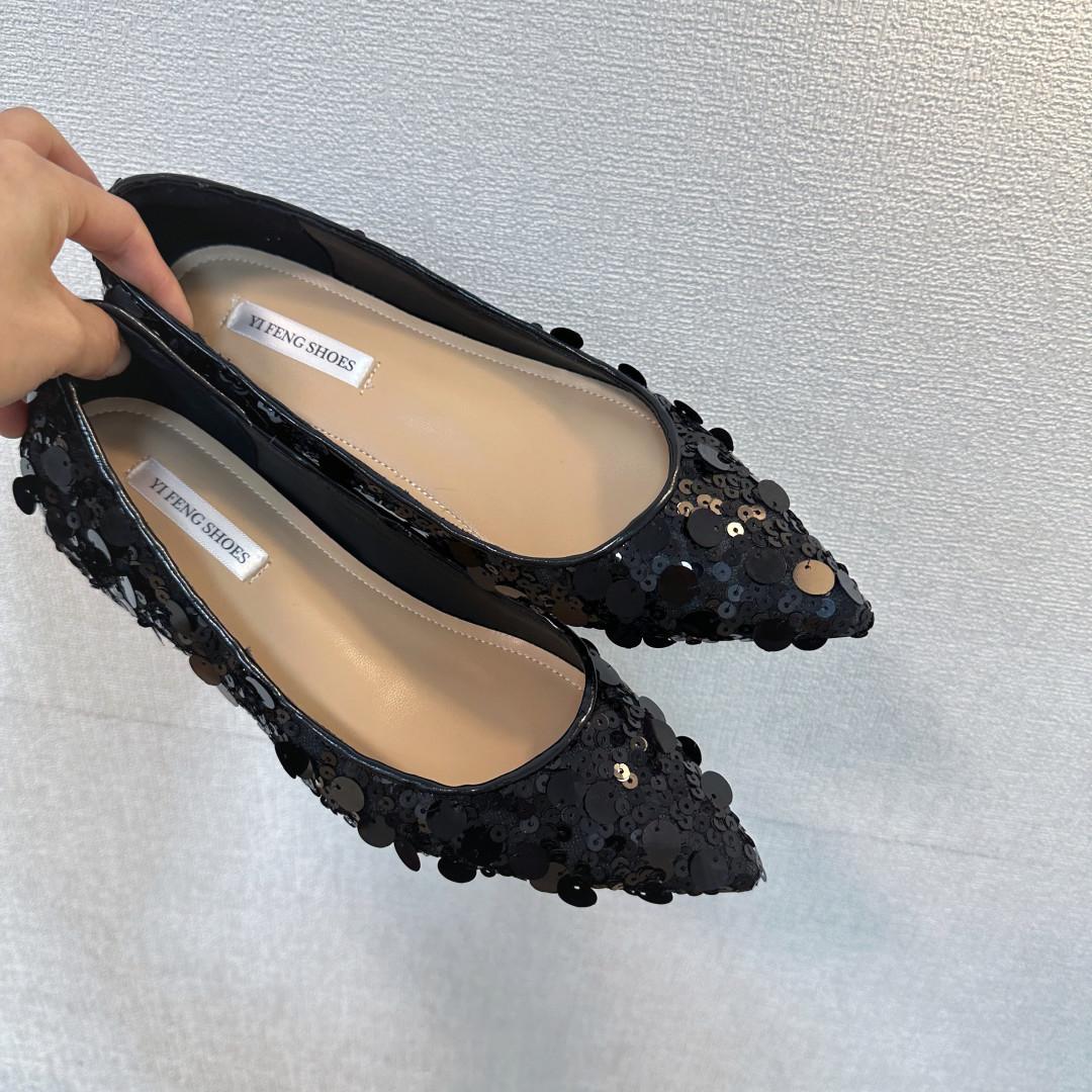 

Sheepskin version, silver sparkling sequins, small inner height increase single shoes, women s new pointed end, evening breeze gentle flats 39