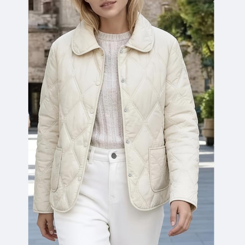 Spring/Autumn Women's Outerwear, Doll Collar Rhombus Quilted Padded Coat, High-Quality Women's Clothing, Popular Top