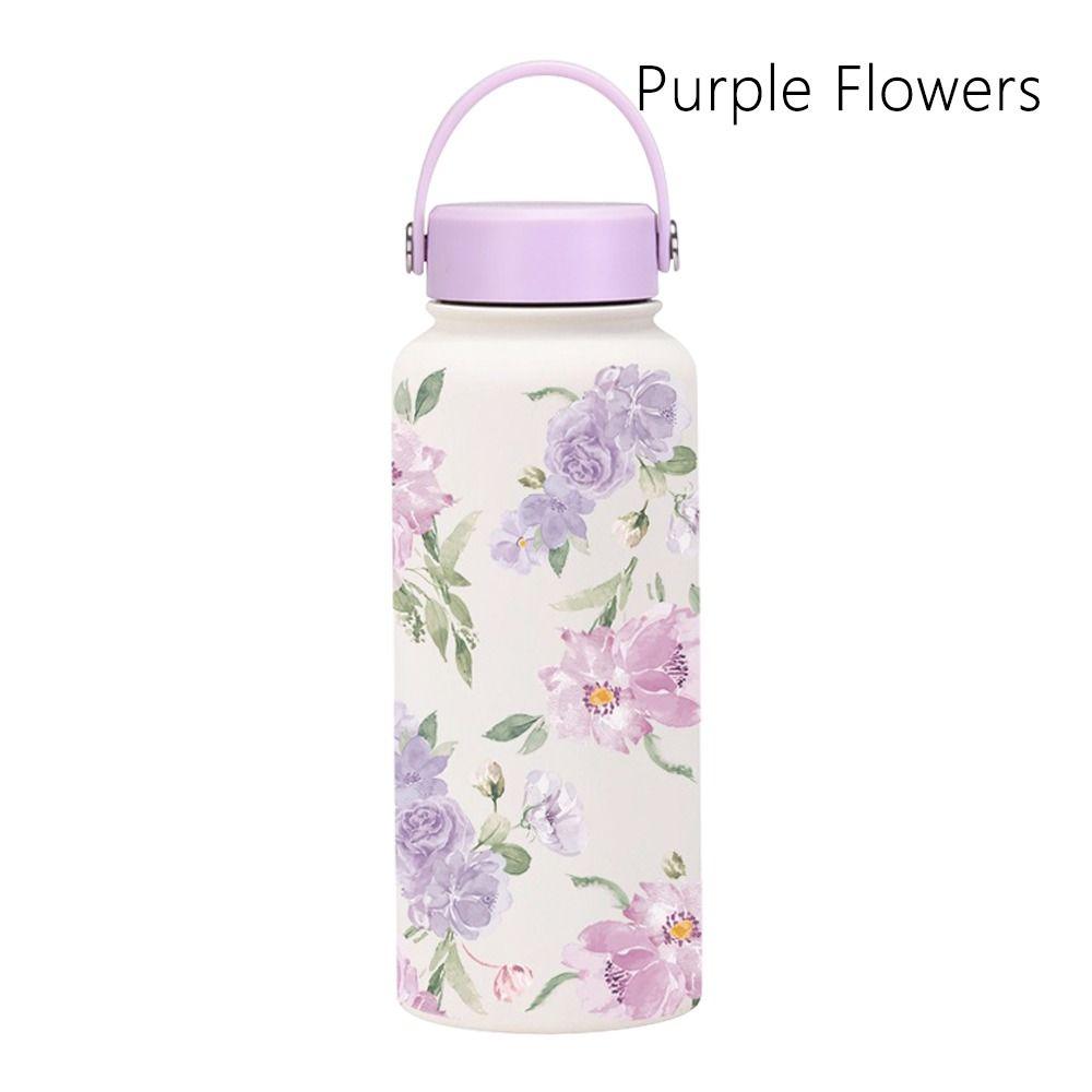 1000ML Vacuum Bottle Printed Design Portable Vacuum Sports Bottle Vacuum Insulated Printed Bow And Flowers Aquaflask Tumbler