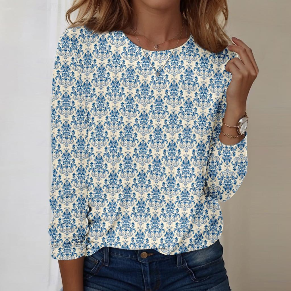 Long Sleeve Shirts For Women Cute Print Graphic Tees Blouses Casual Plus Size Basic Tops Pullover
