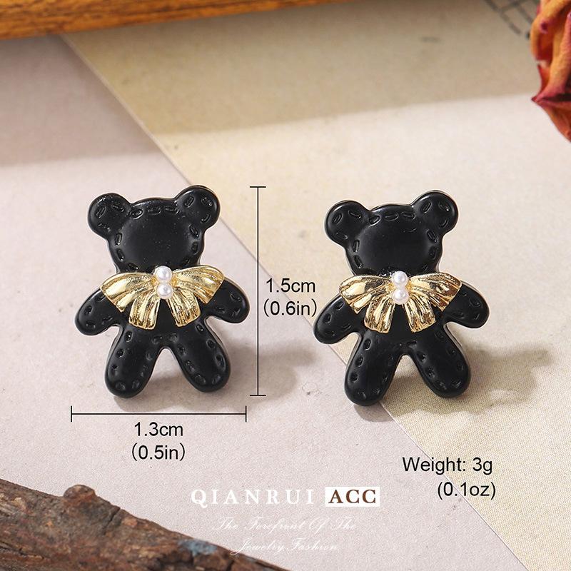 

ins style new bear butterfly earrings light luxury premium black sweet gentle temperament earrings pearl earrings 14k gold