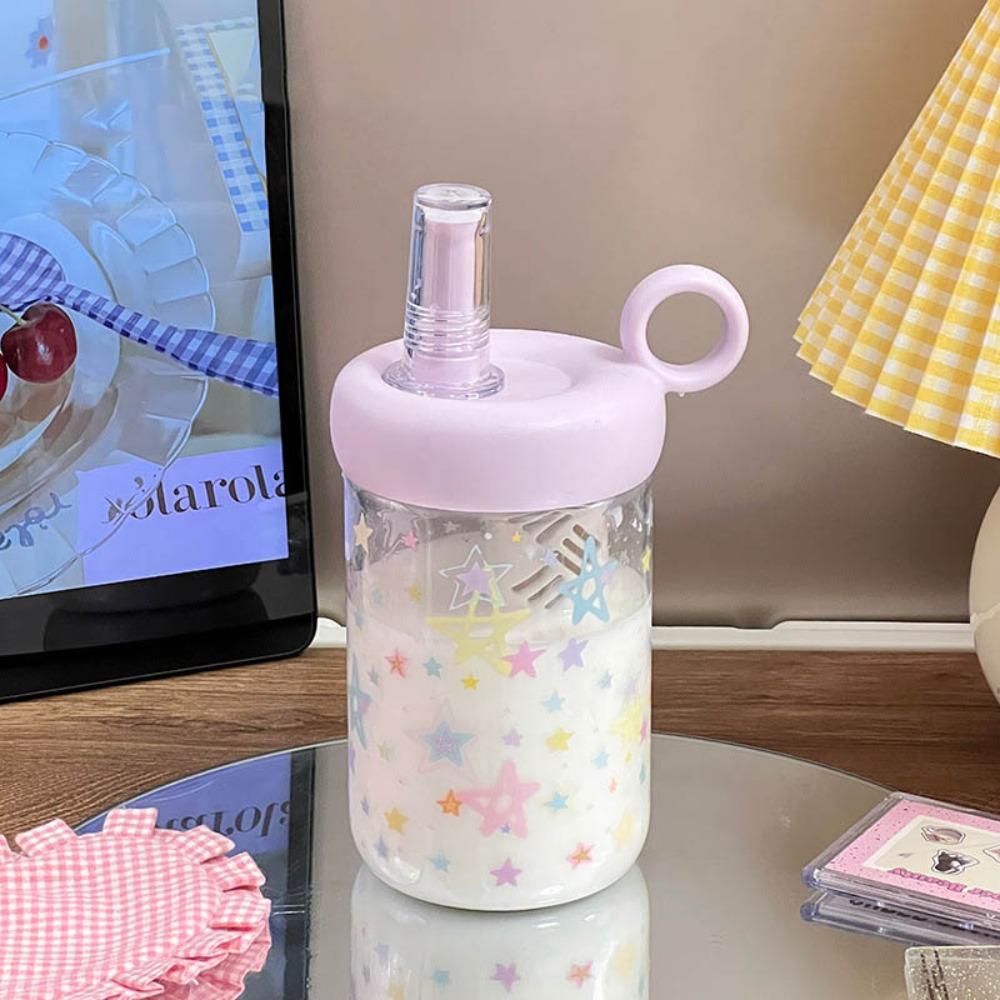 

Star Pattern Water Bottle 600ml Plastic Cups Cute Straw Cup Juice Milk