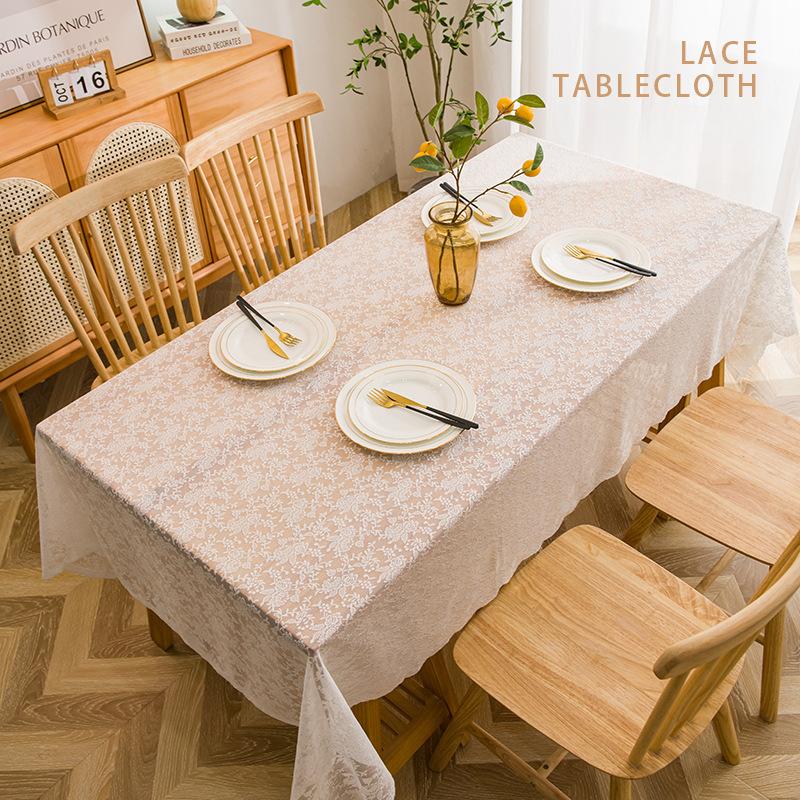 French Hollow White Lace American Rural Nordic Rectangular Tablecloth Picnic Cloth Photo Background Cloth Cover Cloth