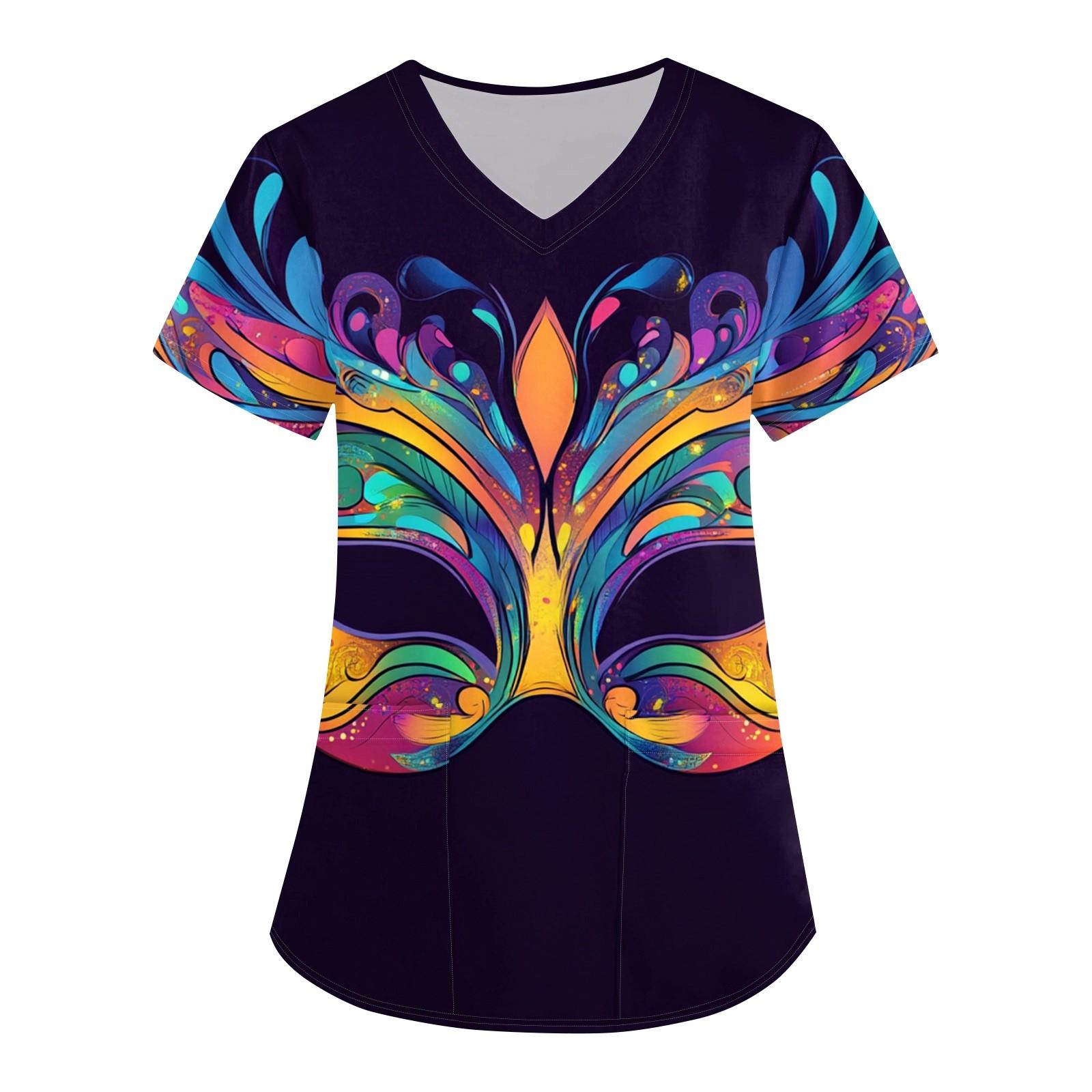 

Женская мода V-образный вырез с короткими рукавами рабочая одежда с карманами карнавальный принт верхняя одежда по уходу XXXL