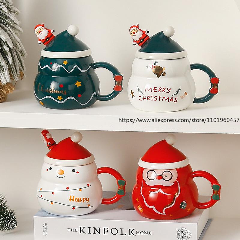 Ceramic Mug Christmas Cup Water Cup Nordic Style Large Capacity Snowman Christmas Tree Santa Claus Gift Creative