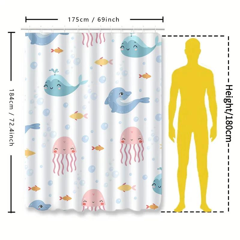 Adorable Underwater World Shower Curtain Set Cute Blue Whale Pink Octopus Design for Bathroom Decorations