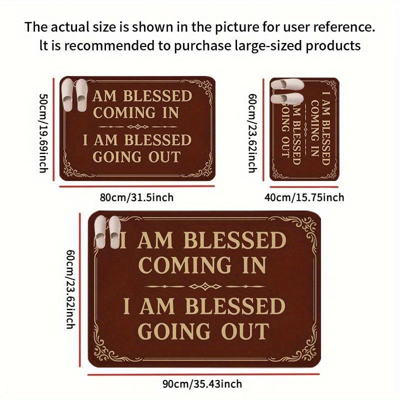 Inspirational "Blessed" Area Rug, Creative Welcome Door Mat, Non-Slip Absorbent Washable Carpet for Home, Bathroom & Camping