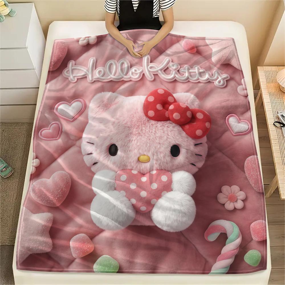 1PC Hello Kitty Pink Print Flannel Blanket, High quality All Seasons, Home Decor, Warmth and Comfort, Perfect for Christmas Gifts