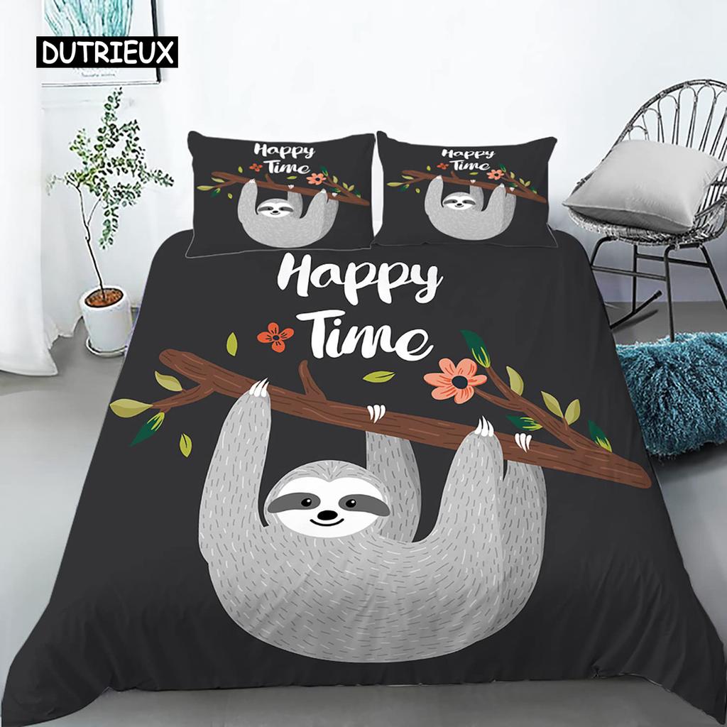 Zestaw Poszwy na Kołdrę Leniwiec Rozmiar Twin Kreskówkowy Leniwiec Poszwa na Kołdrę Zestaw Pościeli dla Dzieci Dziewcząt Chłopców Słodki Zwierzę Poliestrowa Poszwa na Kołdrę
