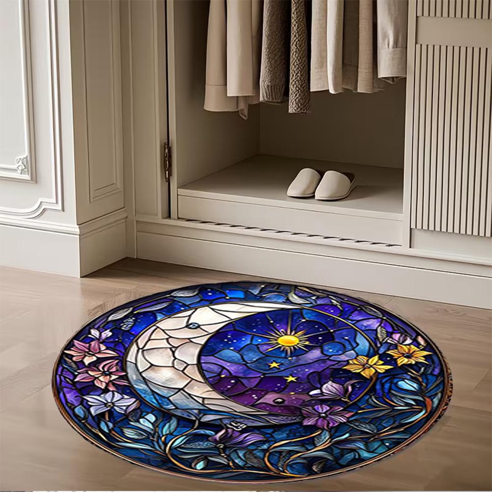 1pc Home Carpet with Stained Glass Design Non Slip Office Decor Gift Living Room Bedroom