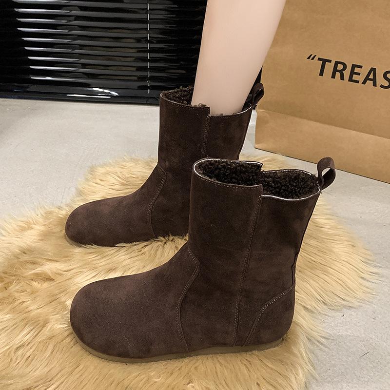Women's Shoes 2025 Two-wear Snow Boots Retro Fluffy Short Boots Velvet Flat Autumn and Winter Cotton Shoes