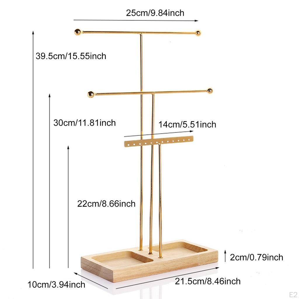 Jewelry Display Stand Holder Minimalist 3 Tier T Bar Stable Wooden Base Tabletop Organizer