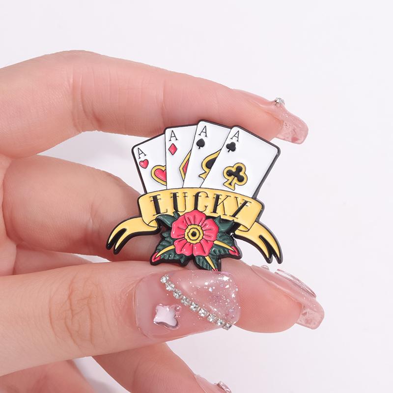 Lucky Spades Plum Block Playing Card Enamel Pins Funny Poker Chess Card Board Game Brooch Clothes Lapel Backpack Badge Jewelry