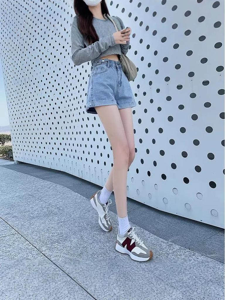 Women's High-Waisted A-Line Denim Shorts, Summer 2025, Loose Fit, Plus & Petite Sizes