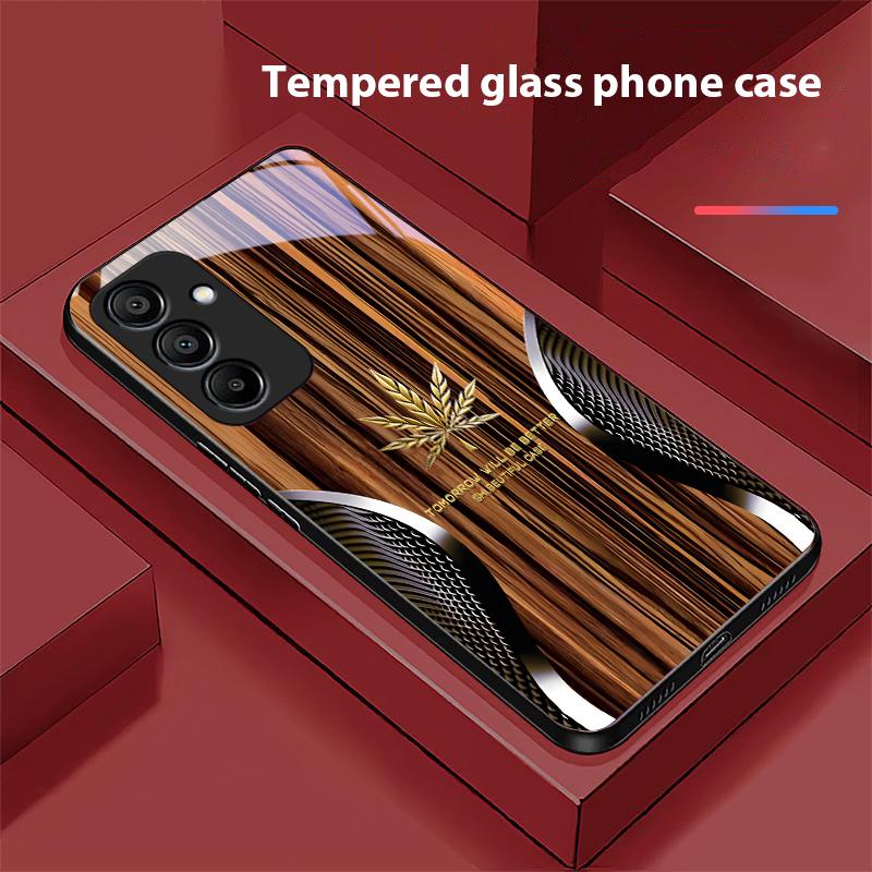 Wood Grain Snake For Samsung Galaxy A15 5G 54 4G 51 50 24 35 90 71 12 51 53 52S 80 22 34 Black Tempered Glass Phone Case