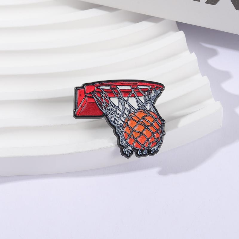 Perfect Shooting UV Printing Pins Cartoon Basketball Brooches Lapel Badges Fun Sports Jewelry Gift for Kids Friends
