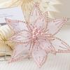 Glitter Artificial Poinsettia Flower Pink Sequins Flower  Christmas Decoration